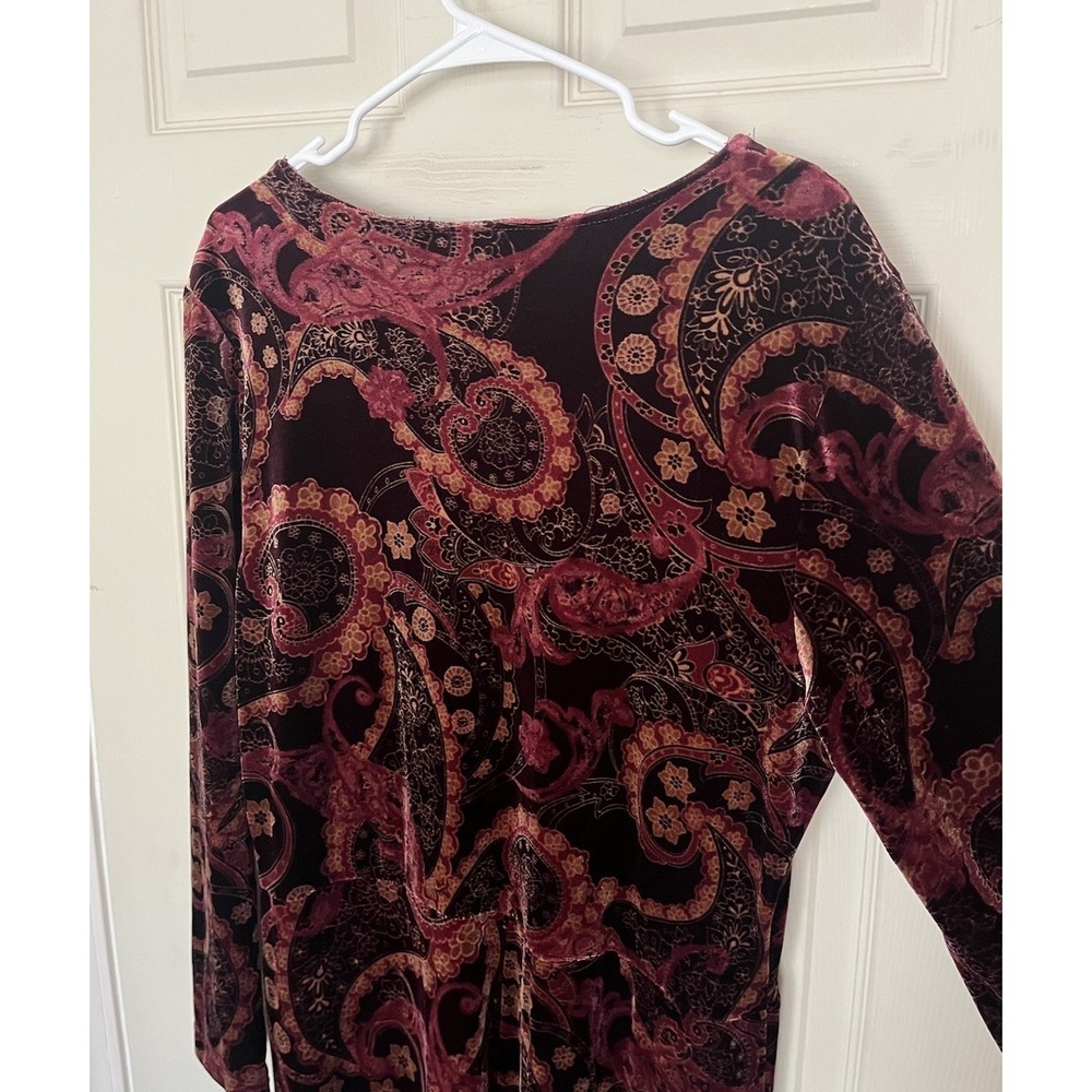Vtg Studio Ease Velvet Paisley Boho Maxi Dress Stretch Red Women's 16 Whimsigoth - Picture 7 of 8